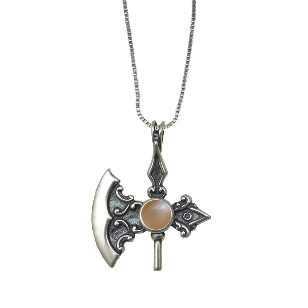 Sterling Silver Royal Battle Axe Pendant With Peach Moonstone